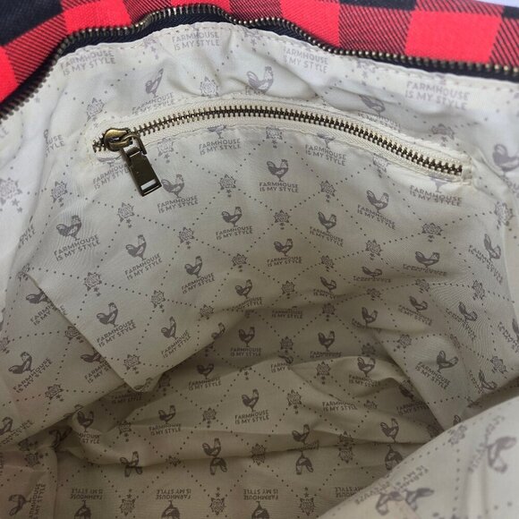 Farmhouse Is My Style Red & Black Buffalo Check Canvas Tote Bag Double Handles - Picture 9 of 11